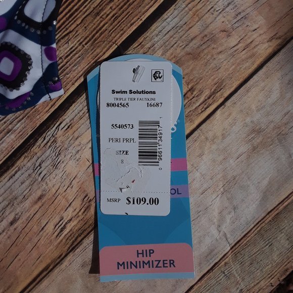 Swim Solutions Jewel Tiered‎ Tummy Control Swimsuit Purple Black - Picture 10 of 11